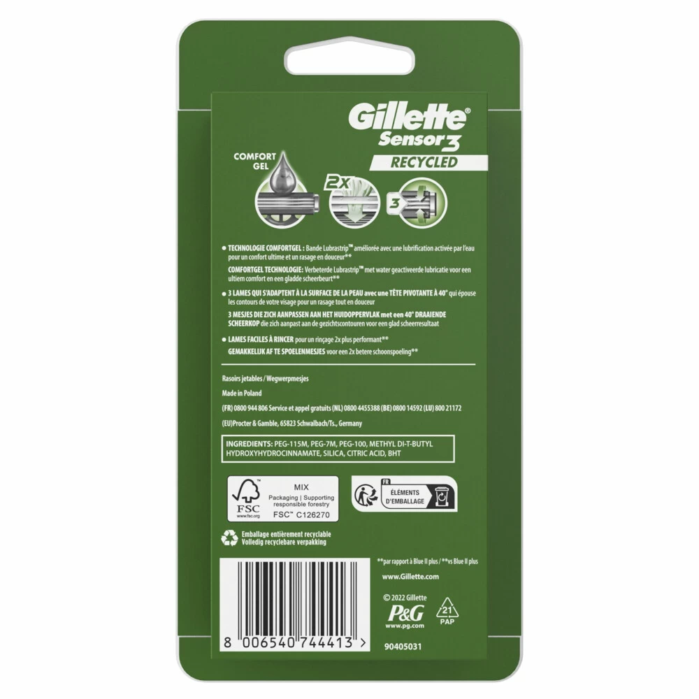 Gillette® Gillette Wegwerpmesjes Sensor3 Recycled 4 Gillette® Gillette Wegwerpmesjes Sensor3 Recycled - Image 2