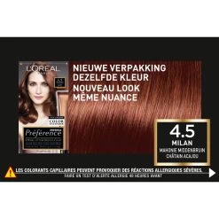 L'Oreal Lu0027Oréal Preference Haarkleuring 4.5 Riviera - Mahonie Middenbruin -Kortingswinkel voor verzorgingsproducten 974937 4